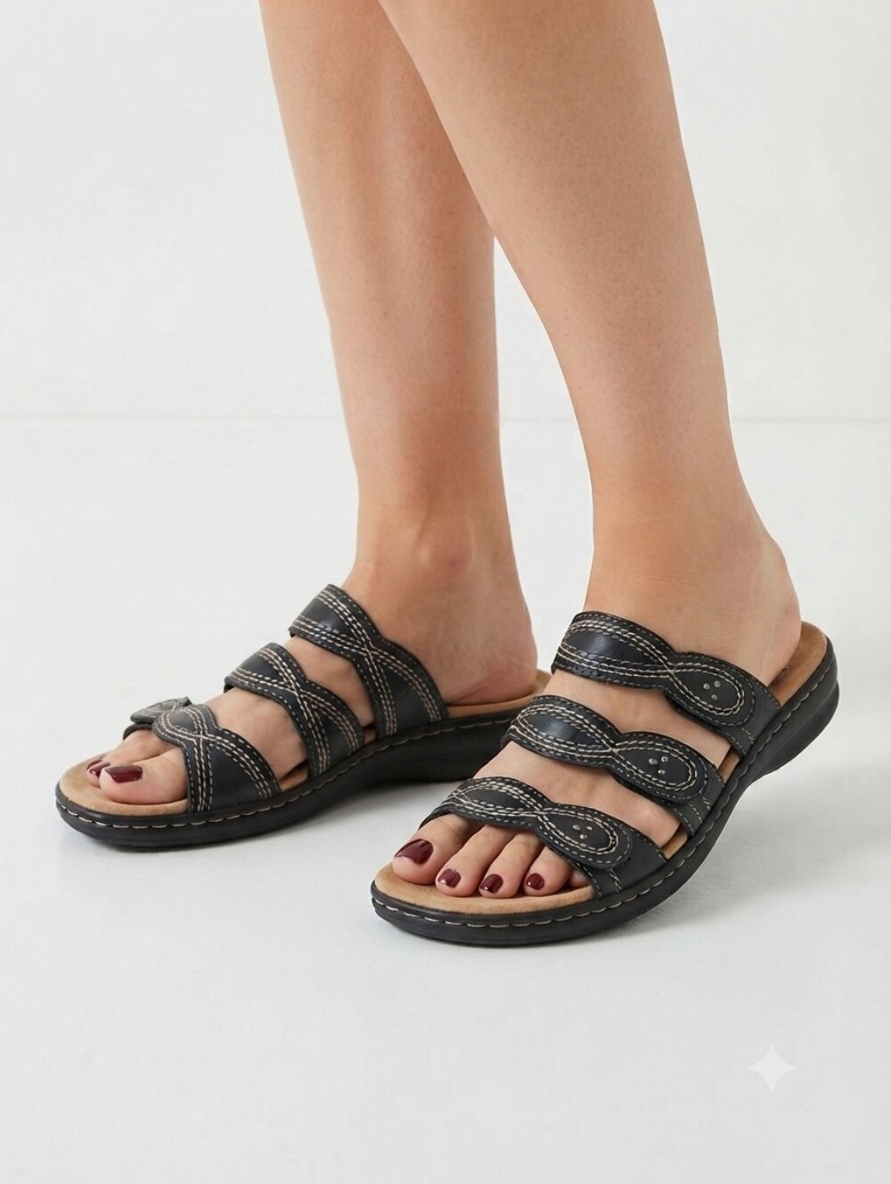 Clarks Leather Sandals Adjustable Straps Size 8.5 Black